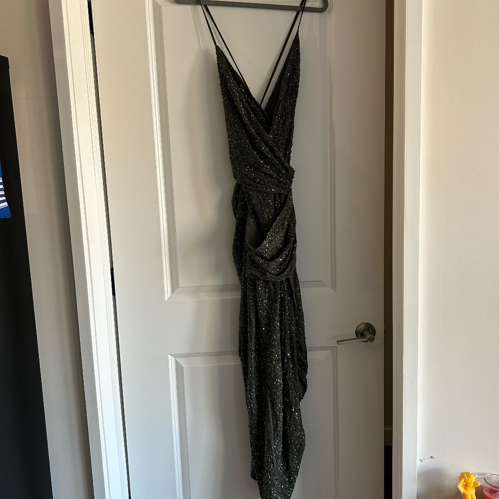 ASOS dark grey sequined gown w/ high slit